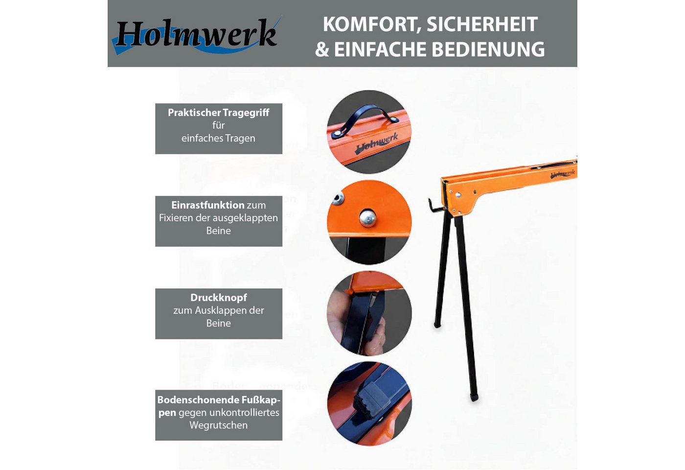 TRUTZHOLM Klappbock 2x Arbeitsbock, Gerüstbock, bis 500 kg, mit Griff, (Set, 2-St), robust, transportabel, klappbar, stabil – Bild 5 von 5