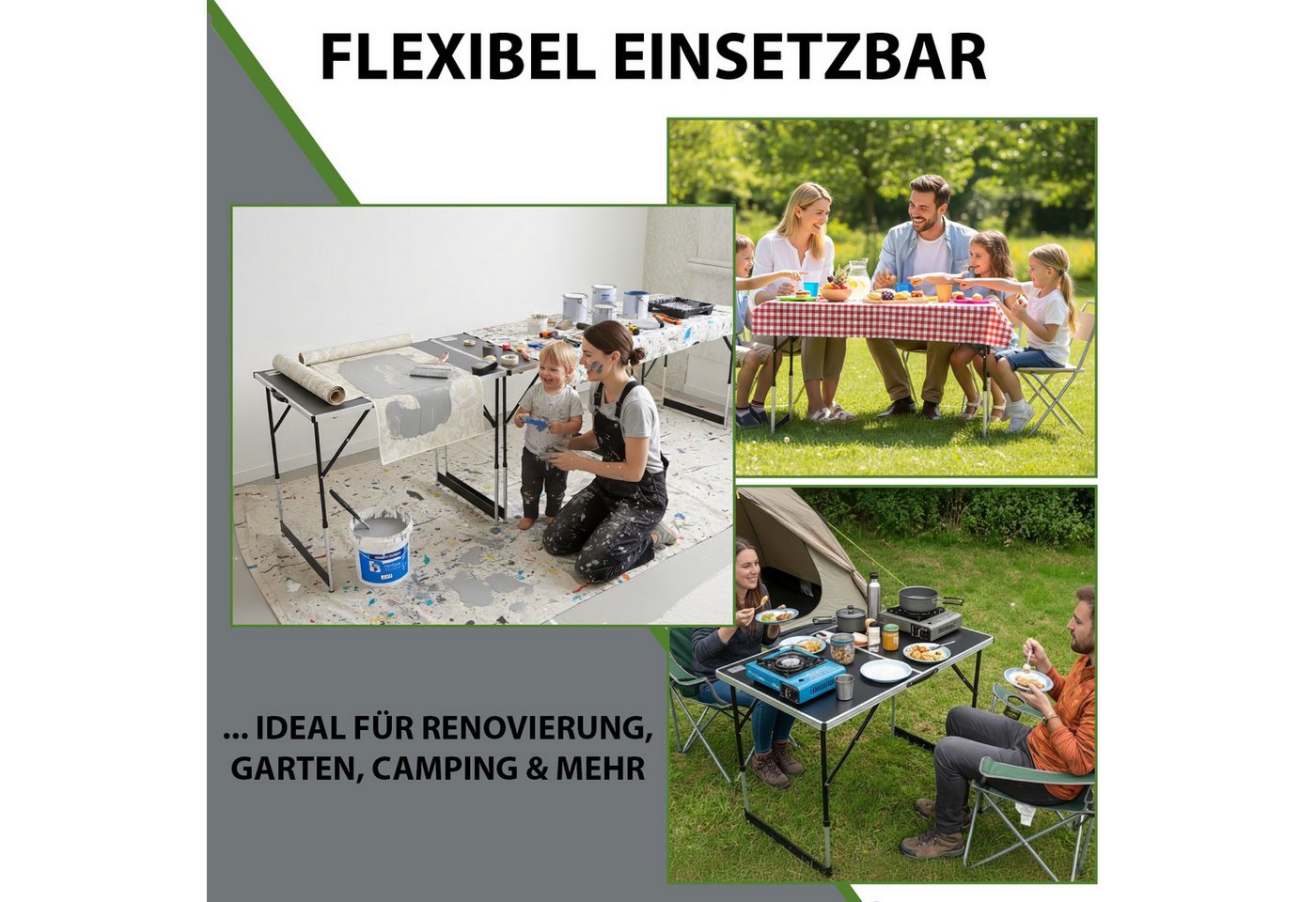 TRUTZHOLM Klapptisch Multifunktionstisch 3er Set höhenverstellbar & klappbar Tapeziertisch (Set, 3-St), kg – Bild 4 von 5