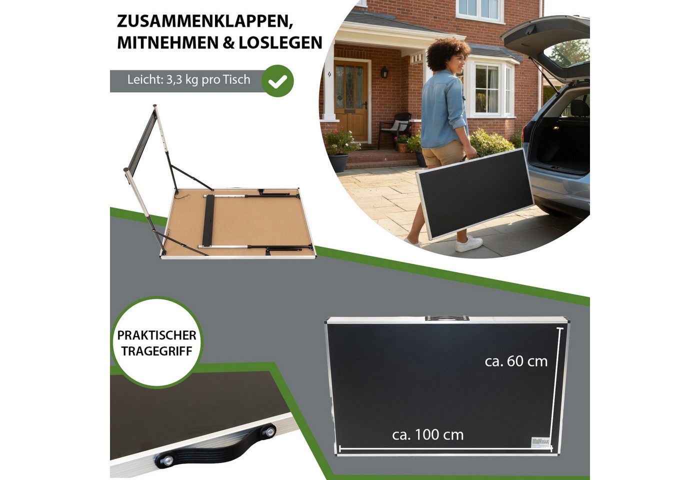 TRUTZHOLM Klapptisch Multifunktionstisch 3er Set höhenverstellbar & klappbar Tapeziertisch (Set, 3-St), kg – Bild 5 von 5