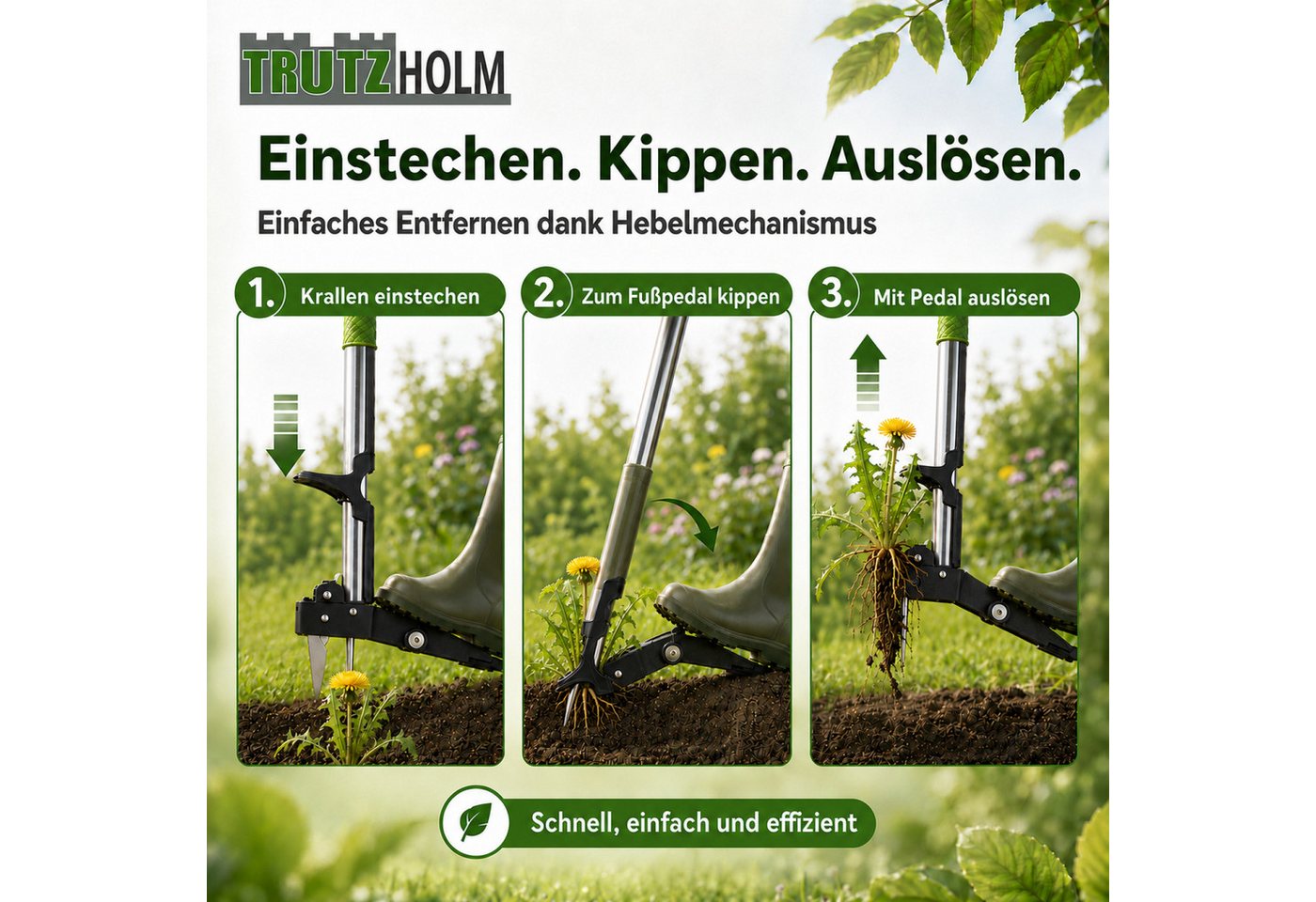 TRUTZHOLM Unkrautstecher Löwenzahnentferner Unkrautentferner 100 cm Länge inkl. 4 Krallen, 100 cm Gesamtlänge – Bild 4 von 5