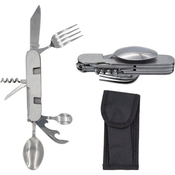 TSB Werk Besteck-Set Campingbesteck Camping Outdoor Essbesteck 7 in 1 (7-tlg), Feldbesteck, Survival, Klappbesteck