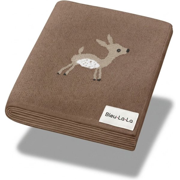 Babydecke Bleu La La aus 100% Baumwolle Strickdecke mit Rehmotiv, TSE