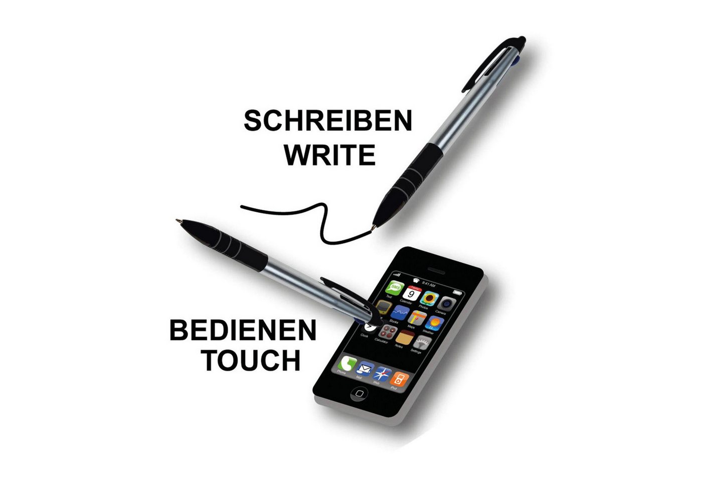 TSI Schreibwaren Eingabestift Touchscreen Pen Kugelschreiber mit 3 Schreibfarben (sortiert) – Bild 2 von 3