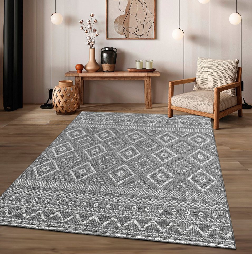 TT Home Teppich Badezimmer, Diele, Esszimmer, Flur, Küche, Schlafzimmer, Wohnzimmer, A, rund, Höhe: 4 mm, In-& Outdoor Teppich Wetterfest Balkon Küche Wohnzimme – Bild 2 von 5