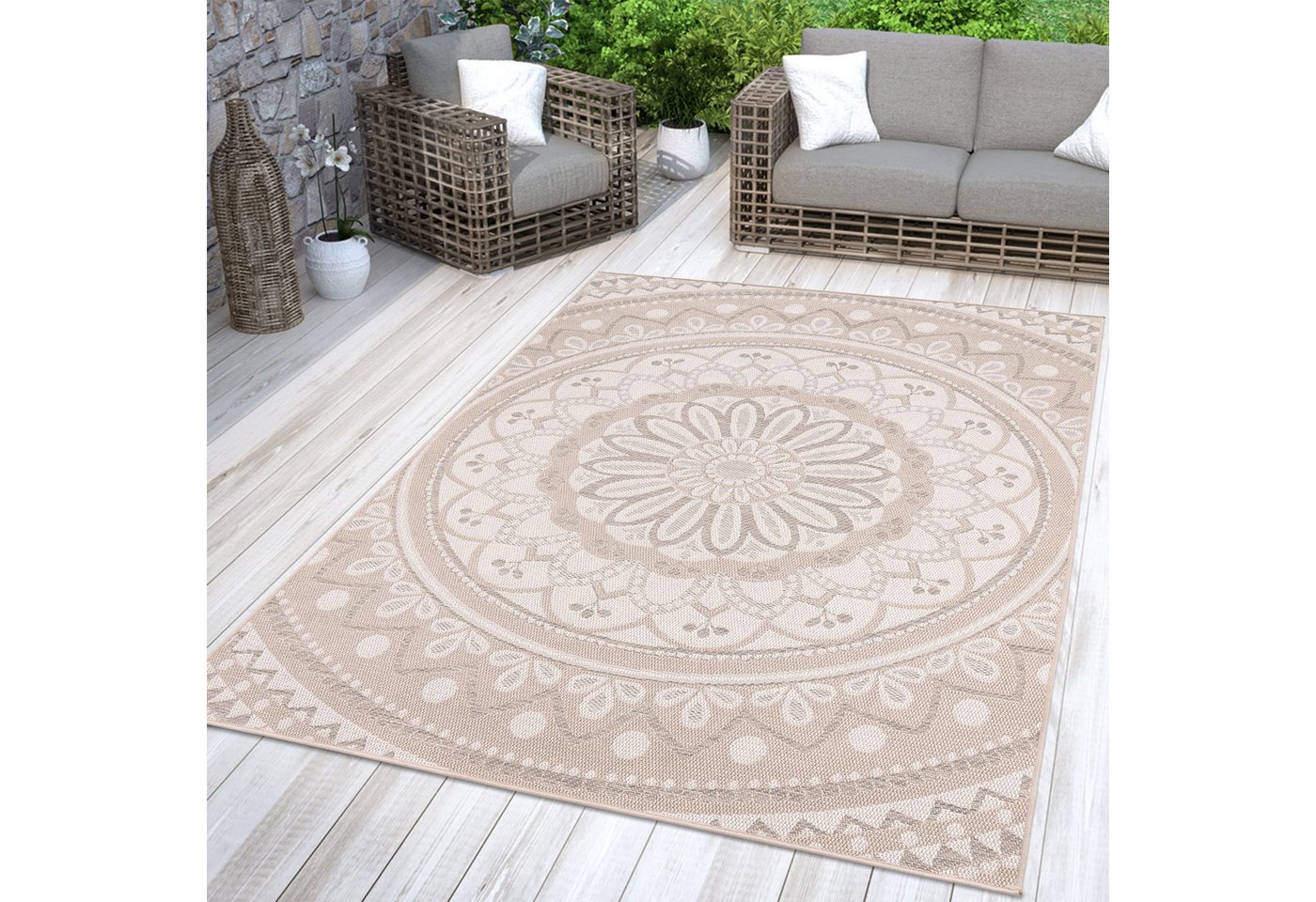TT Home Teppich Diele, Esszimmer, Flur, Küche, Rechteckig, Höhe: 4 mm, In-& Outdoorteppich Wetterfest Garten Orientalisches Marokkanisches Bo – Bild 3 von 5