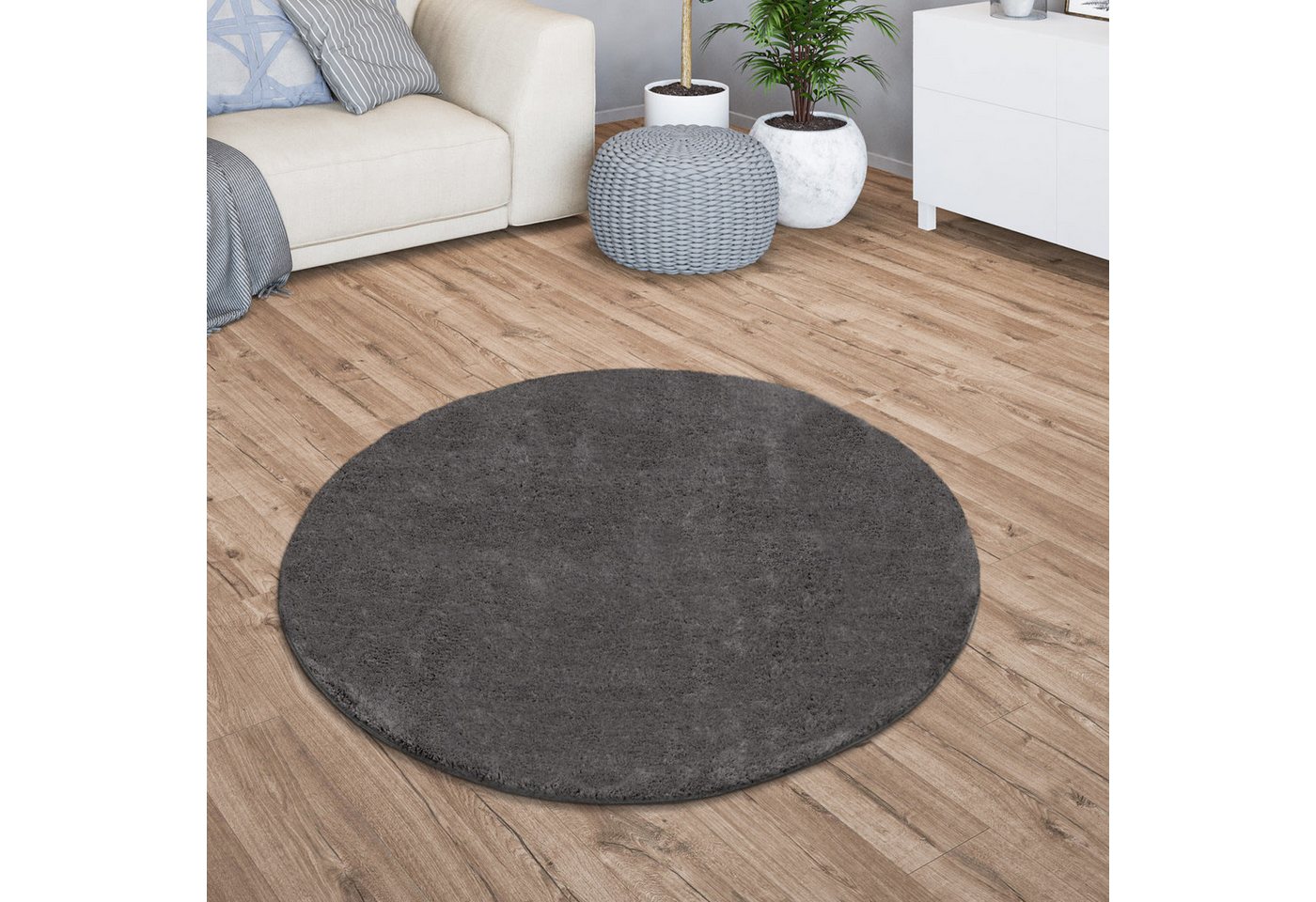 TT Home Teppich Diele, Esszimmer, Flur, Schlafzimmer, Wohnzimmer, Rund, Höhe: 14 mm, Wohnzimmer Kurzflor Einfarbig Modernes Design Waschbar – Bild 2 von 5
