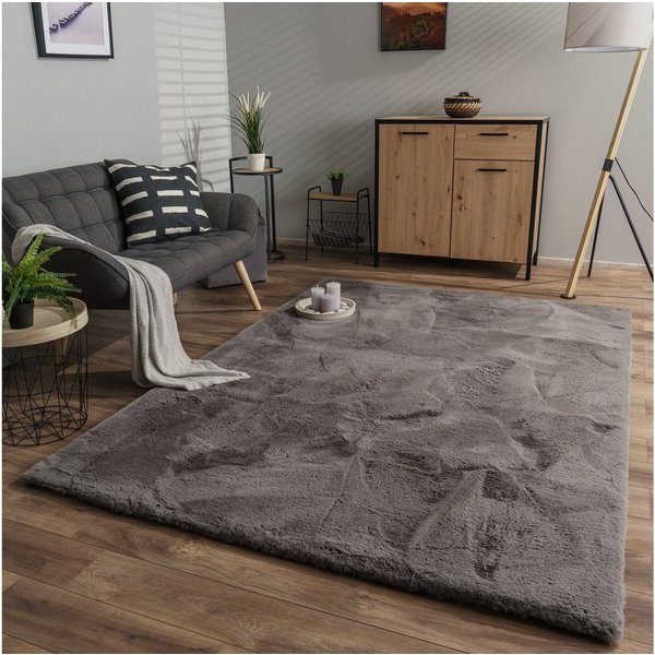 TT Home Teppich Diele, Esszimmer, Flur, Kinderzimmer, Schlafzimmer, Wohnzimmer, Rechteckig, Höhe: 39 mm, Wohnzimmer Hochflor Teppich Langflor Soft Kaninchenfell