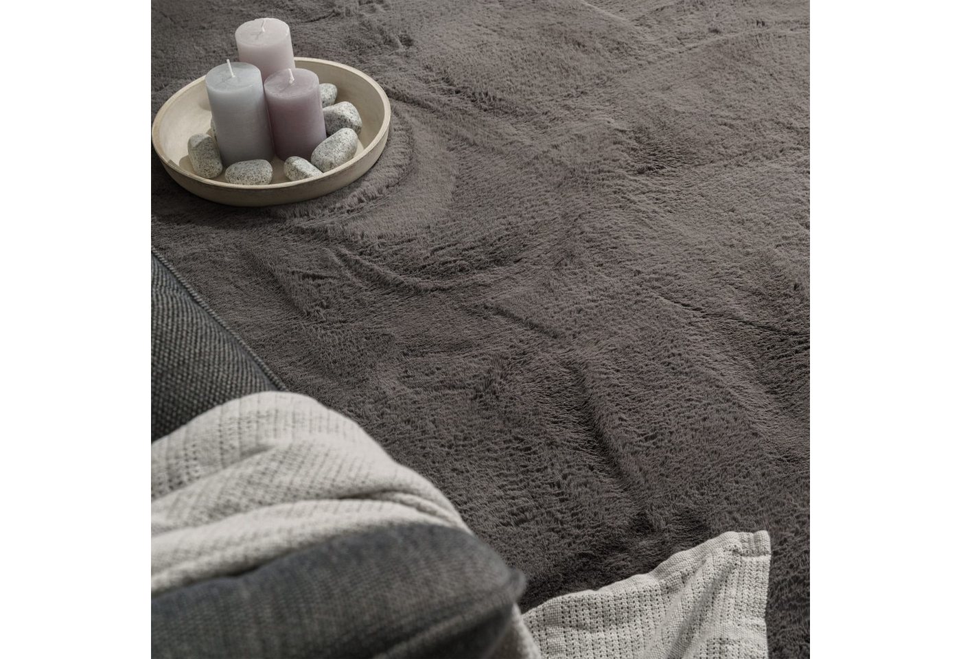 TT Home Teppich Diele, Esszimmer, Flur, Kinderzimmer, Schlafzimmer, Wohnzimmer, Rechteckig, Höhe: 39 mm, Wohnzimmer Hochflor Teppich Langflor Soft Kaninchenfell – Bild 2 von 5