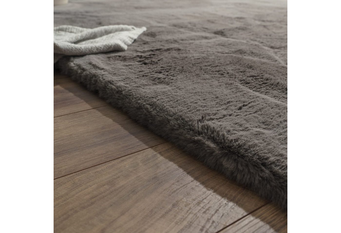 TT Home Teppich Diele, Esszimmer, Flur, Kinderzimmer, Schlafzimmer, Wohnzimmer, Rechteckig, Höhe: 39 mm, Wohnzimmer Hochflor Teppich Langflor Soft Kaninchenfell – Bild 5 von 5