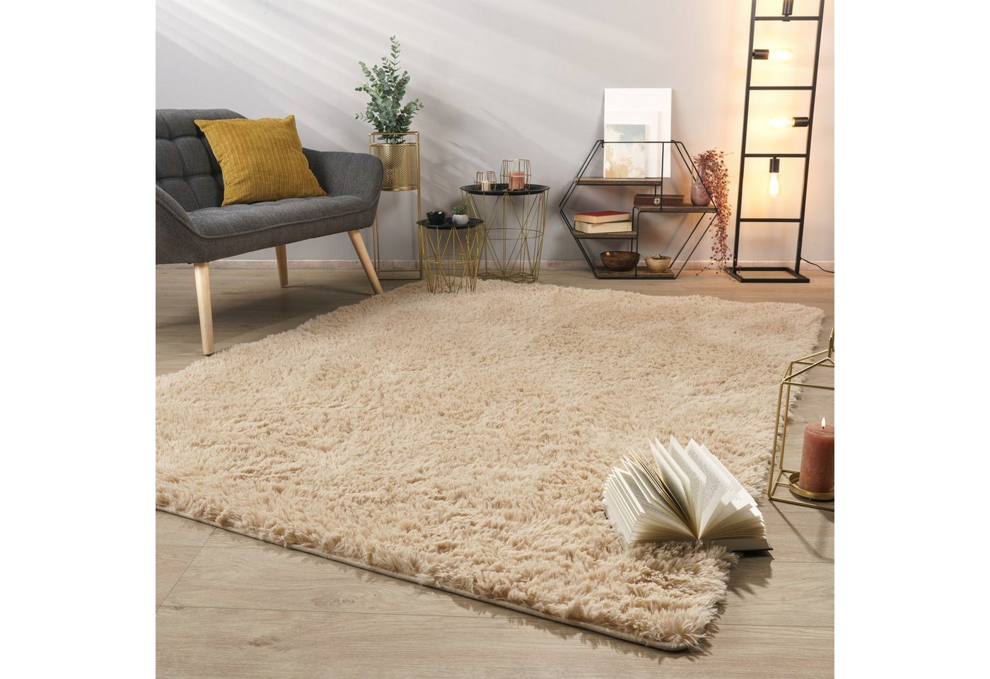 TT Home Teppich Diele, Esszimmer, Flur, Schlafzimmer, Wohnzimmer, Rechteckig, Höhe: 37 mm, Teppich Wohnzimmer Hochflor Langflor Weich Soft Modernes Einfarbiges  – Bild 2 von 5