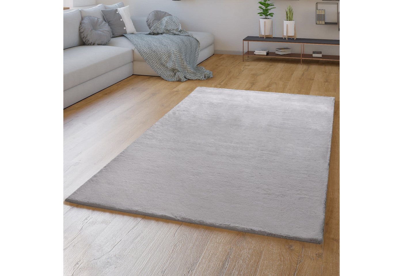 TT Home Teppich Diele, Esszimmer, Flur, Kinderzimmer, Schlafzimmer, Wohnzimmer, Rechteckig, Höhe: 26 mm, Hochflor Teppich Schlafzimmer Kunstfell Flauschig Kanin – Bild 2 von 4