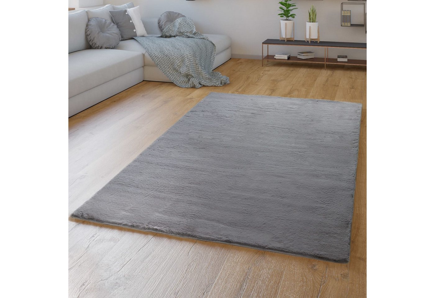 TT Home Teppich Diele, Esszimmer, Flur, Kinderzimmer, Schlafzimmer, Wohnzimmer, Rechteckig, Höhe: 26 mm, Hochflor Teppich Schlafzimmer Kunstfell Flauschig Kanin – Bild 4 von 4