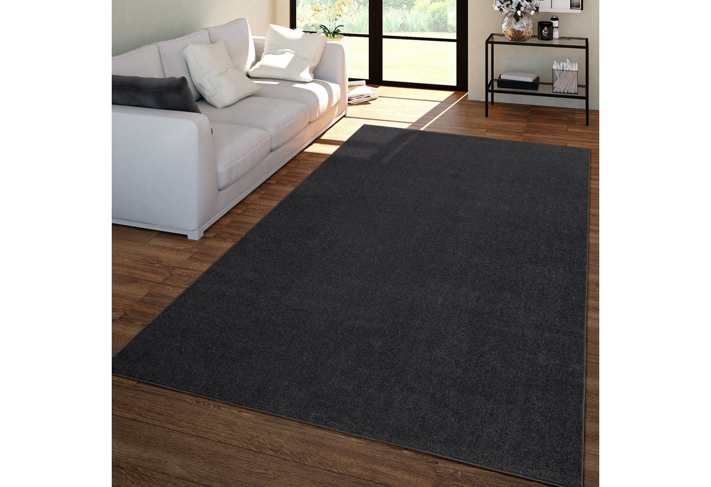 TT Home Teppich Diele, Esszimmer, Flur, Schlafzimmer, Wohnzimmer, Rechteckig, Höhe: 12 mm, Wohnzimmer Teppich Kurflor Unifarbendes Design Modern Und Zeitlos – Bild 2 von 5