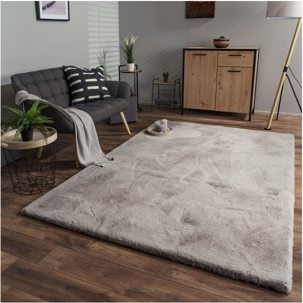 TT Home Teppich Diele, Esszimmer, Flur, Kinderzimmer, Schlafzimmer, Wohnzimmer, Rechteckig, Höhe: 39 mm, Wohnzimmer Hochflor Teppich Langflor Soft Kaninchenfell