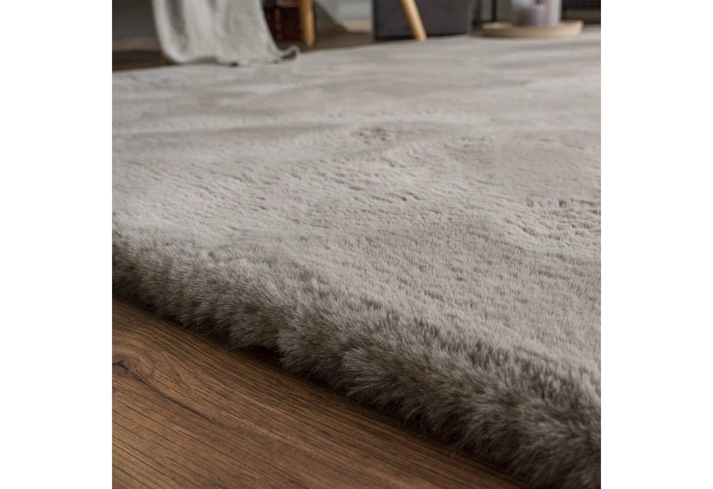 TT Home Teppich Diele, Esszimmer, Flur, Kinderzimmer, Schlafzimmer, Wohnzimmer, Rechteckig, Höhe: 39 mm, Wohnzimmer Hochflor Teppich Langflor Soft Kaninchenfell – Bild 2 von 5