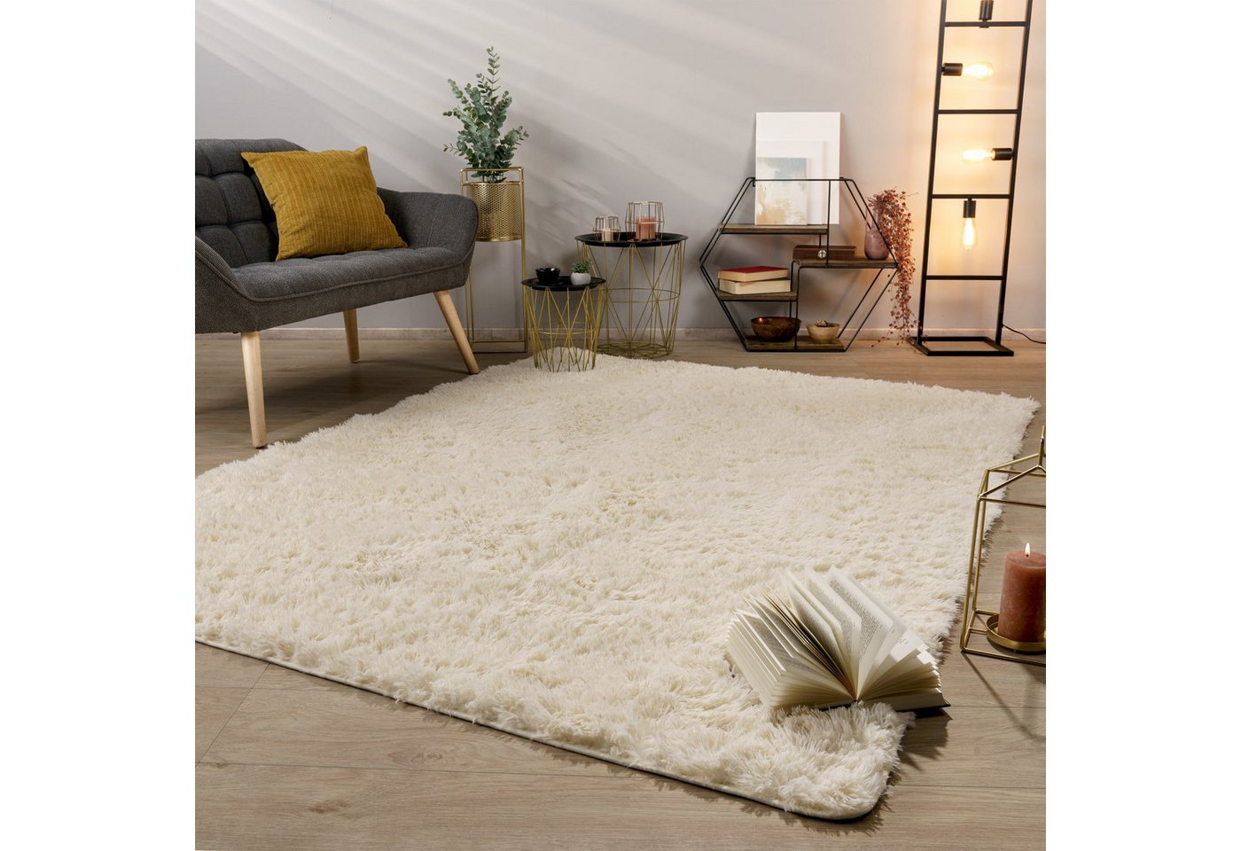 TT Home Teppich Diele, Esszimmer, Flur, Schlafzimmer, Wohnzimmer, Rechteckig, Höhe: 37 mm, Teppich Wohnzimmer Hochflor Langflor Weich Soft Modernes Einfarbiges  – Bild 2 von 5