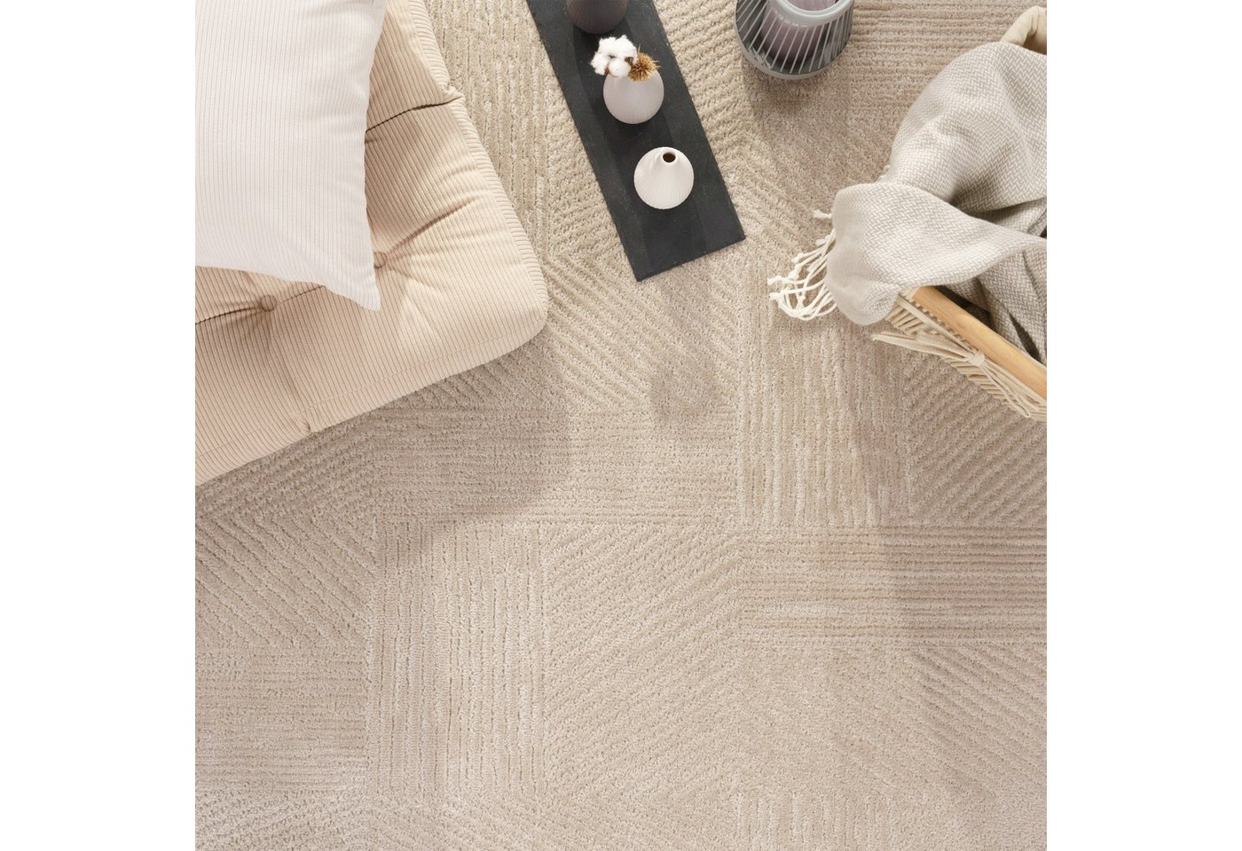 TT Home Teppich Diele, Esszimmer, Flur, Schlafzimmer, Wohnzimmer, Rechteckig, Höhe: 13 mm, Wohnzimmer Teppich Esszimmer Kurzflor Boho Design Skandinavisch Unifa – Bild 5 von 5