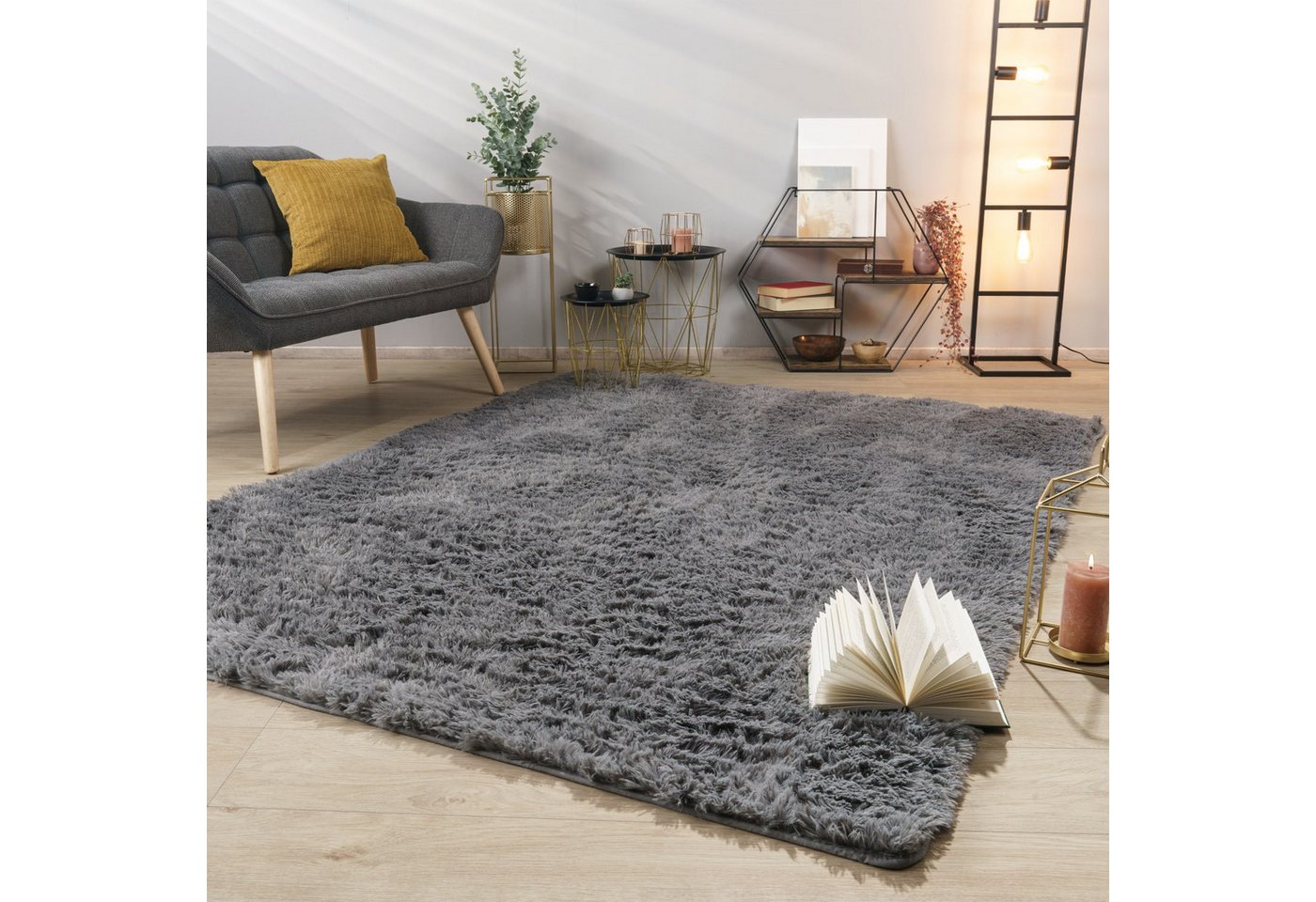 TT Home Teppich Diele, Esszimmer, Flur, Schlafzimmer, Wohnzimmer, Rechteckig, Höhe: 37 mm, Teppich Wohnzimmer Hochflor Langflor Weich Soft Modernes Einfarbiges  – Bild 2 von 5