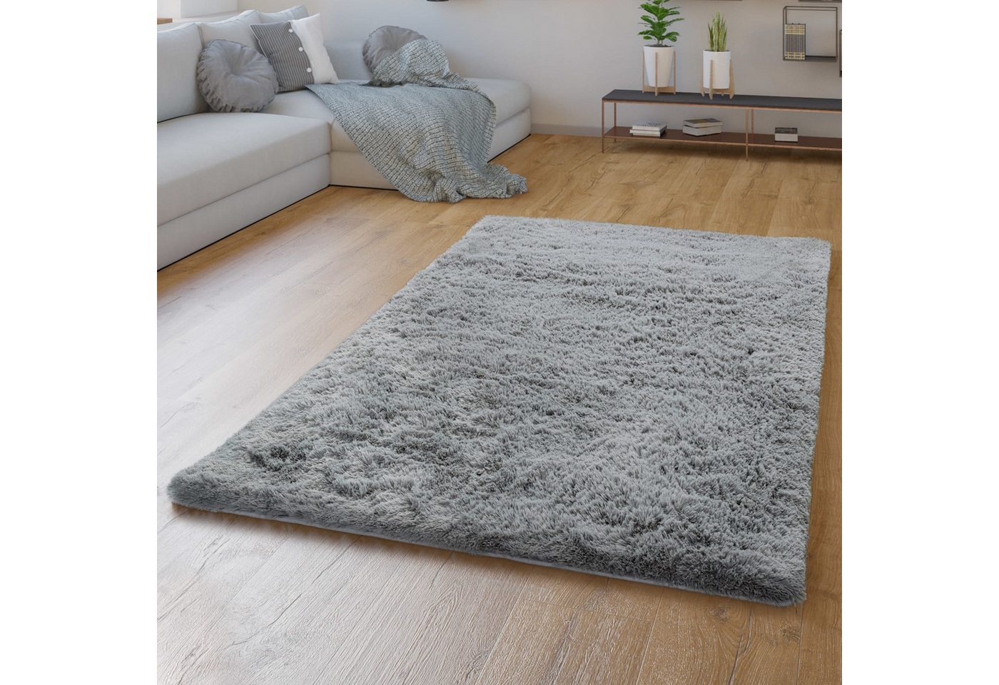 TT Home Teppich Diele, Esszimmer, Flur, Schlafzimmer, Wohnzimmer, Rechteckig, Höhe: 37 mm, Teppich Wohnzimmer Hochflor Langflor Weich Soft Modernes Einfarbiges  – Bild 3 von 5