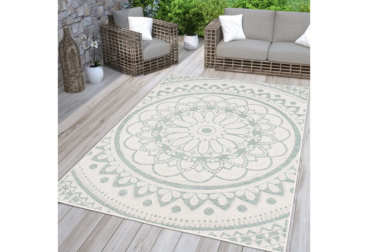 TT Home Teppich Diele, Esszimmer, Flur, Küche, Rechteckig, Höhe: 4 mm, In-& Outdoorteppich Wetterfest Garten Orientalisches Marokkanisches Bo – Bild 2 von 5