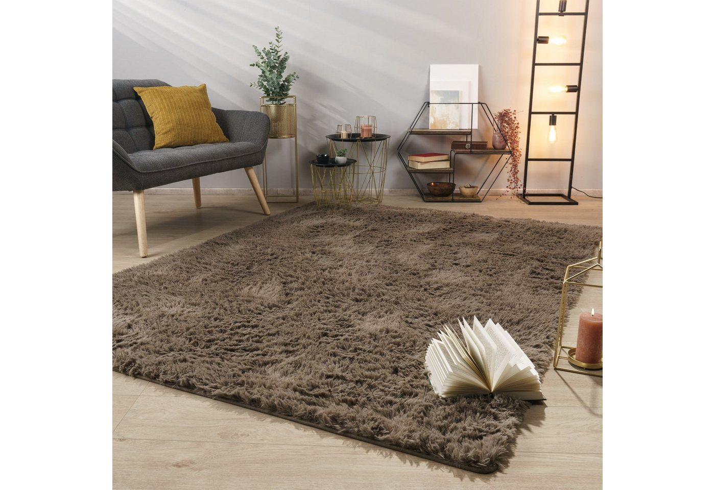 TT Home Teppich Diele, Esszimmer, Flur, Schlafzimmer, Wohnzimmer, Rechteckig, Höhe: 37 mm, Teppich Wohnzimmer Hochflor Langflor Weich Soft Modernes Einfarbiges  – Bild 2 von 5