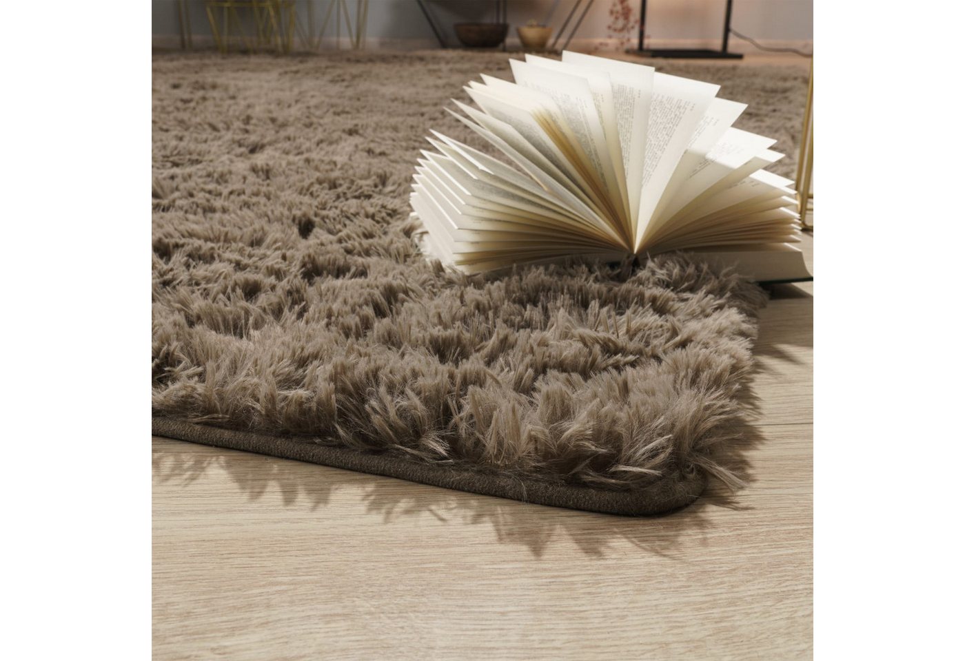 TT Home Teppich Diele, Esszimmer, Flur, Schlafzimmer, Wohnzimmer, Rechteckig, Höhe: 37 mm, Teppich Wohnzimmer Hochflor Langflor Weich Soft Modernes Einfarbiges  – Bild 4 von 5