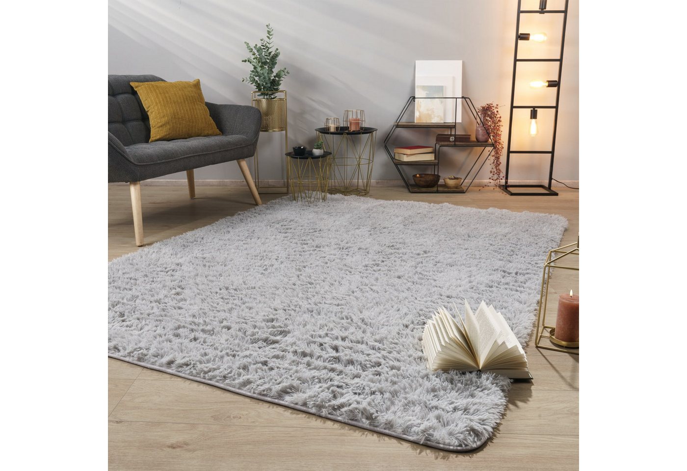 TT Home Teppich Diele, Esszimmer, Flur, Schlafzimmer, Wohnzimmer, Rechteckig, Höhe: 37 mm, Teppich Wohnzimmer Hochflor Langflor Weich Soft Modernes Einfarbiges  – Bild 2 von 5