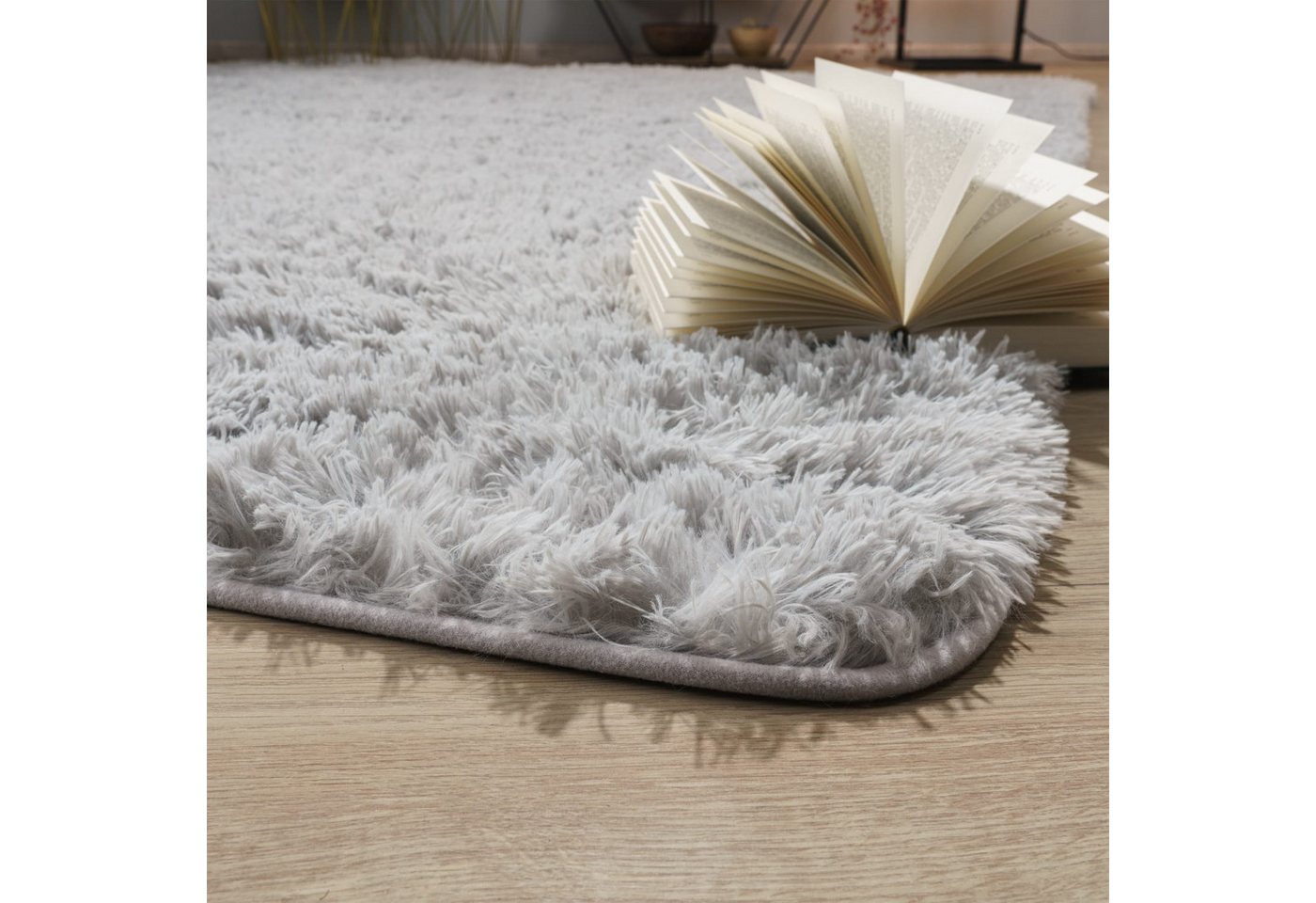TT Home Teppich Diele, Esszimmer, Flur, Schlafzimmer, Wohnzimmer, Rechteckig, Höhe: 37 mm, Teppich Wohnzimmer Hochflor Langflor Weich Soft Modernes Einfarbiges  – Bild 3 von 5