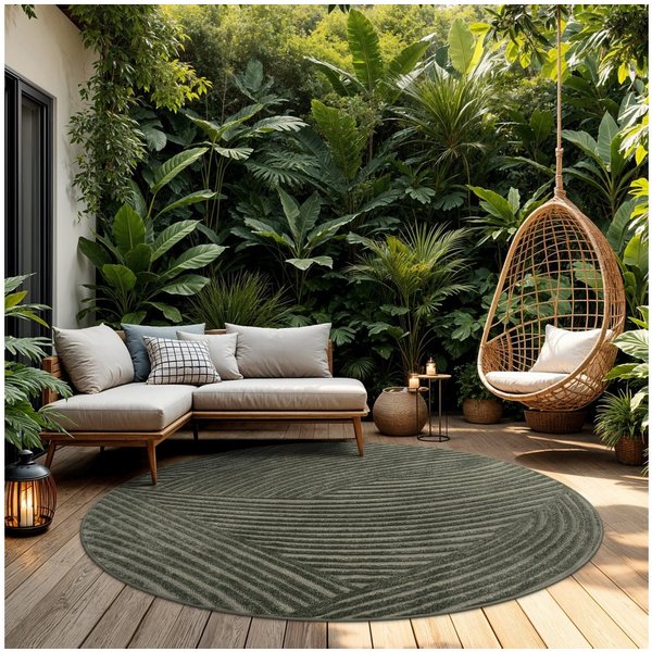 TT Home Teppich Diele, Esszimmer, Flur, Küche, Wohnzimmer, Außenbereich, Rund, Höhe: 10 mm, In-& Outdoorteppich Wetterfest Balkon Schlafzimmer Boho Skandi Motiv