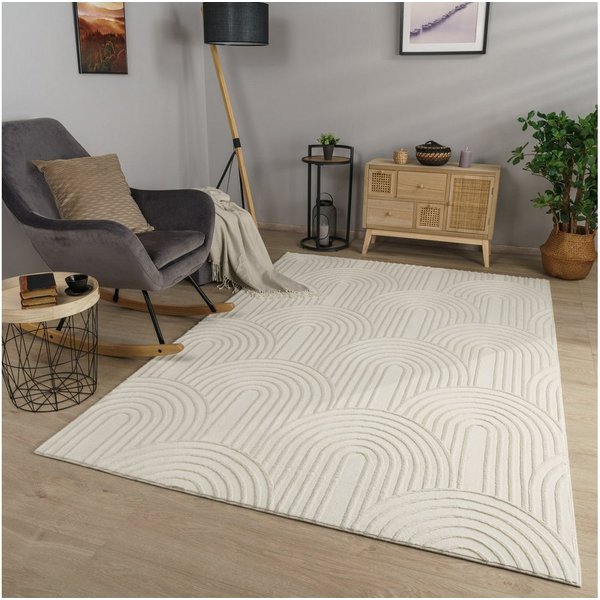 TT Home Teppich Diele, Esszimmer, Flur, Schlafzimmer, Wohnzimmer, Rechteckig, Höhe: 14 mm, Wohnzimmer Teppich Esszimmer Kurzflor Geometrische Optik Skandi Boho 