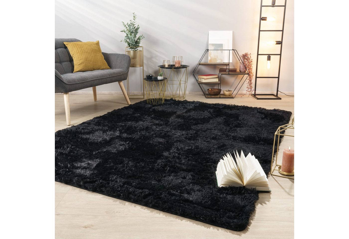 TT Home Teppich Diele, Esszimmer, Flur, Schlafzimmer, Wohnzimmer, Rechteckig, Höhe: 37 mm, Teppich Wohnzimmer Hochflor Langflor Weich Soft Modernes Einfarbiges  – Bild 2 von 5
