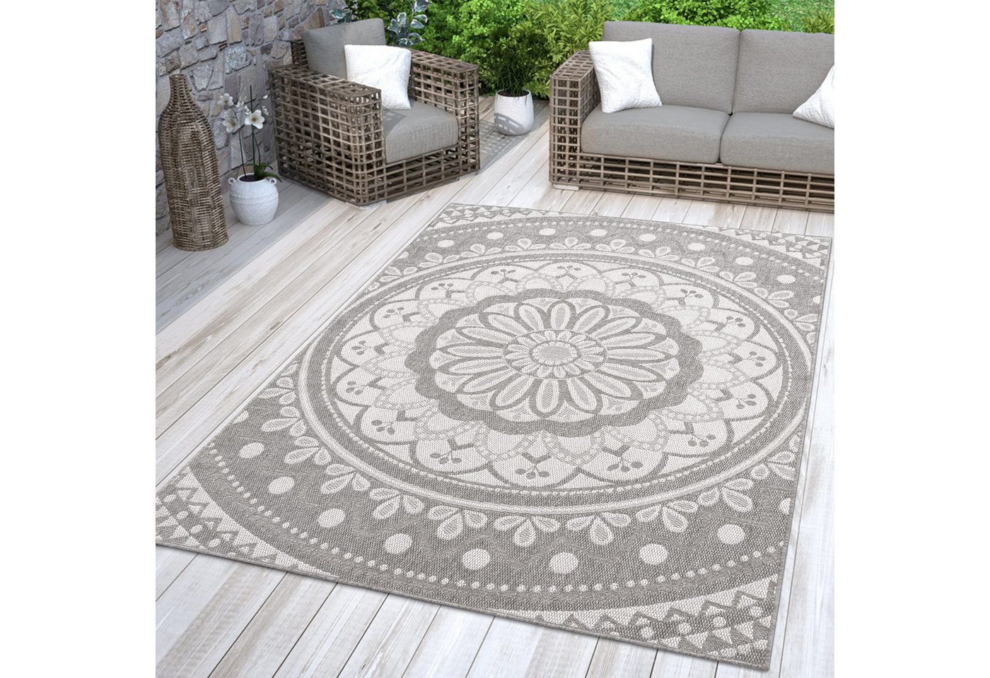 TT Home Teppich Diele, Esszimmer, Flur, Küche, Rechteckig, Höhe: 4 mm, In-& Outdoorteppich Wetterfest Garten Orientalisches Marokkanisches Bo – Bild 2 von 5