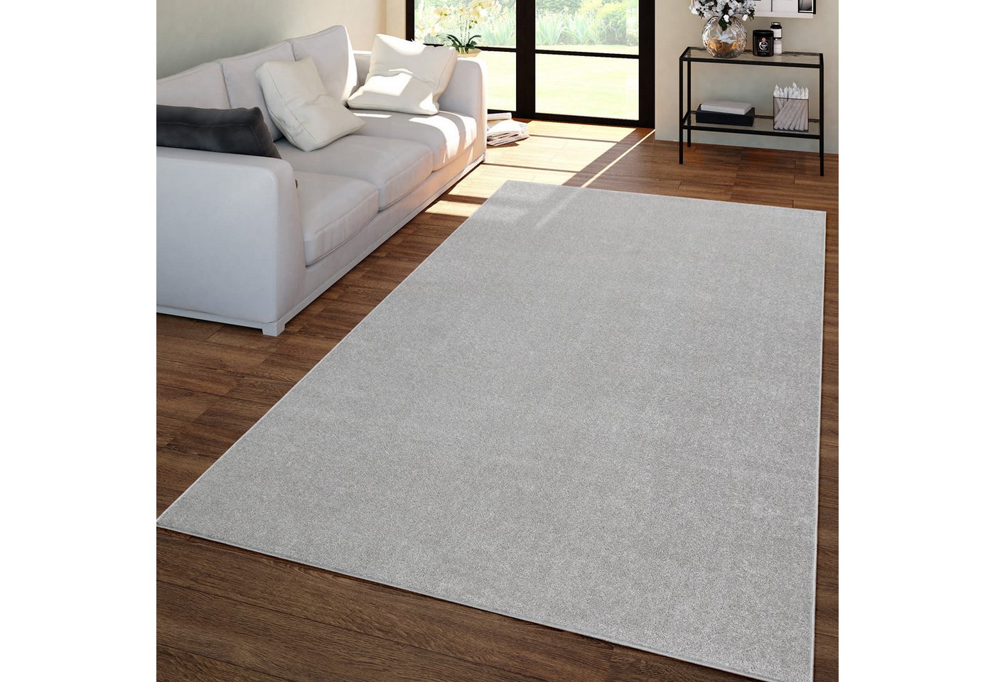 TT Home Teppich Diele, Esszimmer, Flur, Schlafzimmer, Wohnzimmer, Rechteckig, Höhe: 12 mm, Wohnzimmer Teppich Kurflor Unifarbendes Design Modern Und Zeitlos – Bild 2 von 5