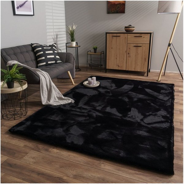 TT Home Teppich Diele, Esszimmer, Flur, Kinderzimmer, Schlafzimmer, Wohnzimmer, Rechteckig, Höhe: 39 mm, Wohnzimmer Hochflor Teppich Langflor Soft Kaninchenfell