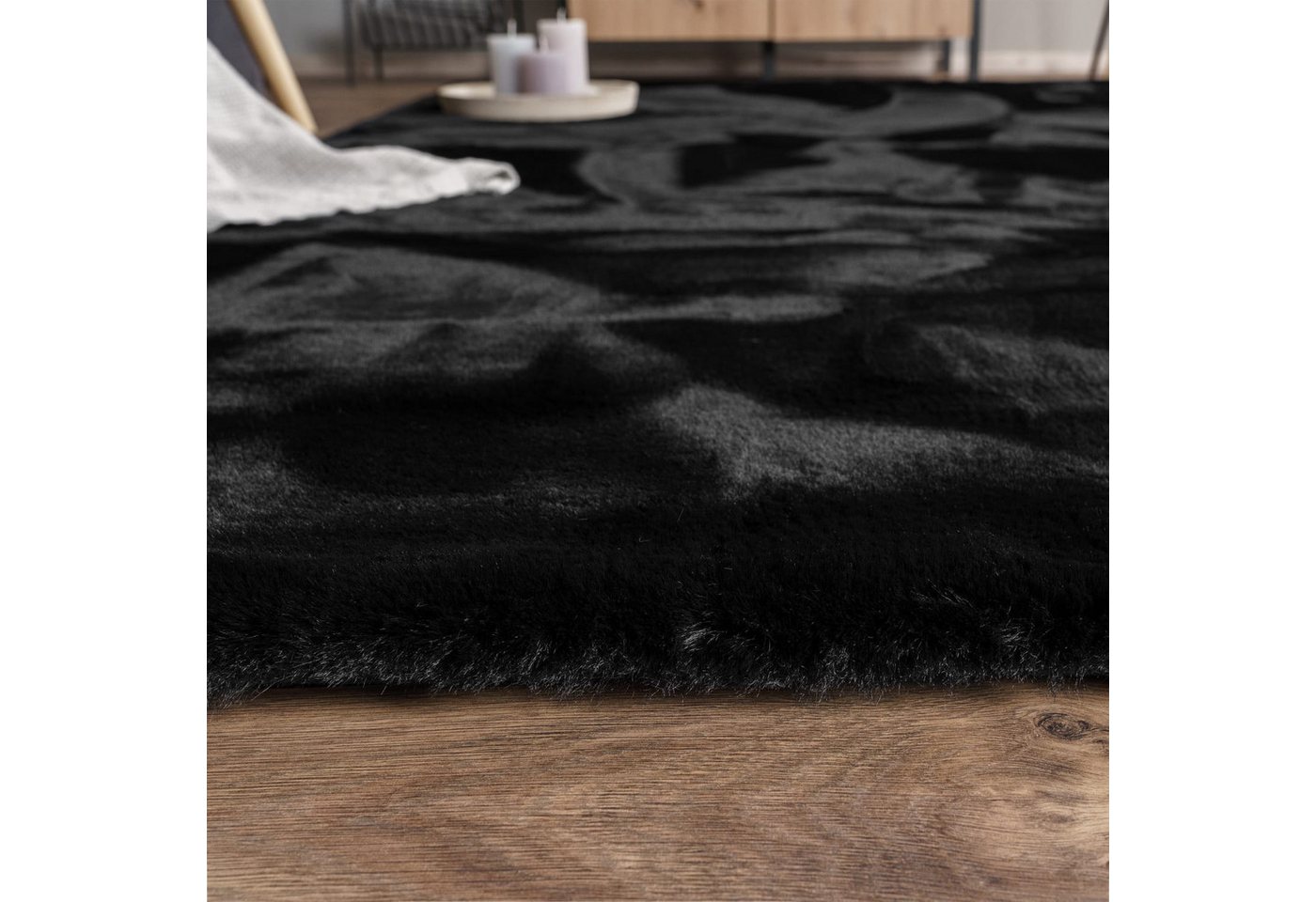 TT Home Teppich Diele, Esszimmer, Flur, Kinderzimmer, Schlafzimmer, Wohnzimmer, Rechteckig, Höhe: 39 mm, Wohnzimmer Hochflor Teppich Langflor Soft Kaninchenfell – Bild 2 von 5