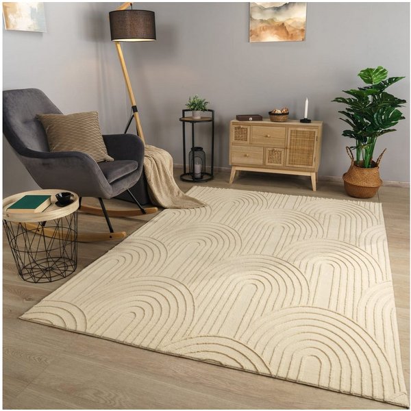 TT Home Teppich Diele, Esszimmer, Flur, Schlafzimmer, Wohnzimmer, Rechteckig, Höhe: 14 mm, Wohnzimmer Teppich Esszimmer Kurzflor Geometrische Optik Skandi Boho 