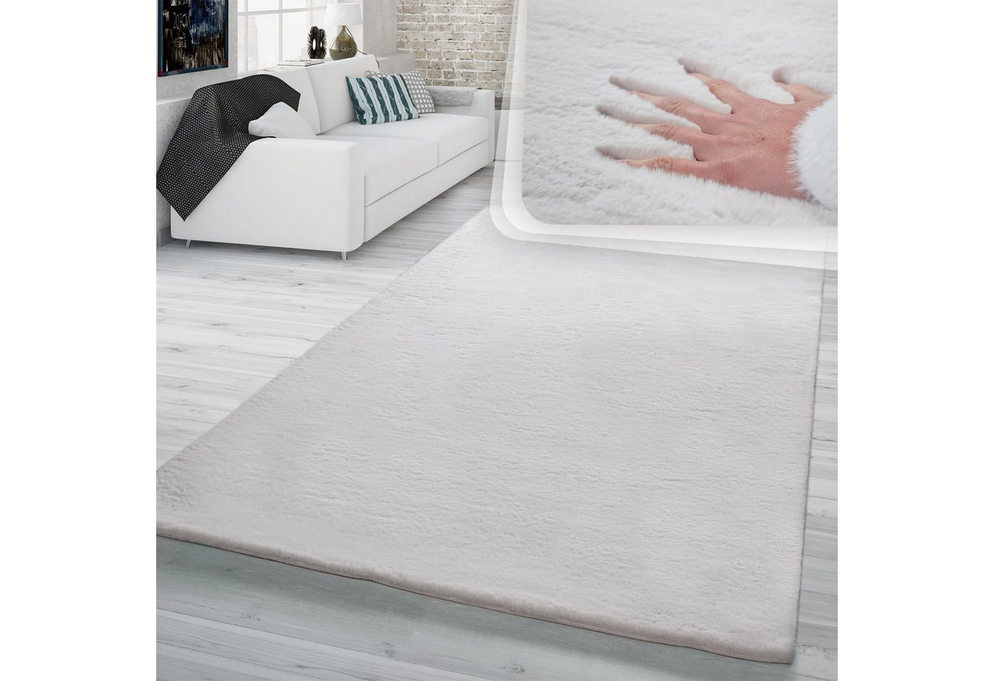 TT Home Teppich Diele, Esszimmer, Flur, Kinderzimmer, Schlafzimmer, Wohnzimmer, Rechteckig, Höhe: 26 mm, Hochflor Teppich Schlafzimmer Kunstfell Flauschig Kanin – Bild 3 von 3