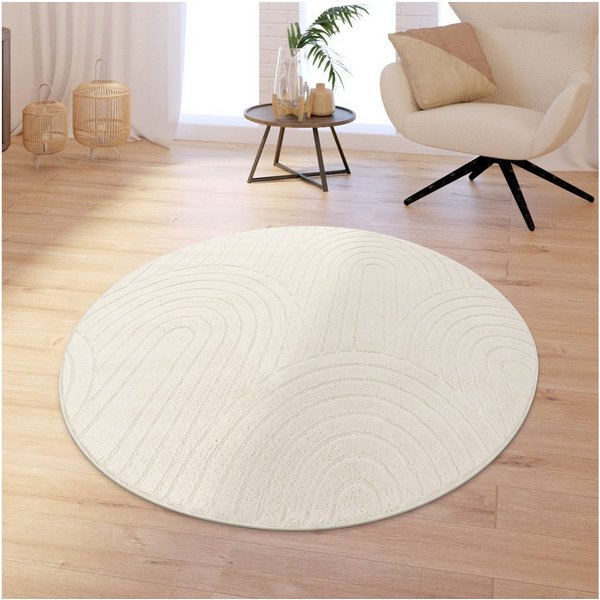 TT Home Teppich Esszimmer, Schlafzimmer, Wohnzimmer, Rund, Höhe: 16 mm, Wohnzimmer Teppich Schlafzimmer Hochflor Weich Waschbar Uni 3D-Optik M