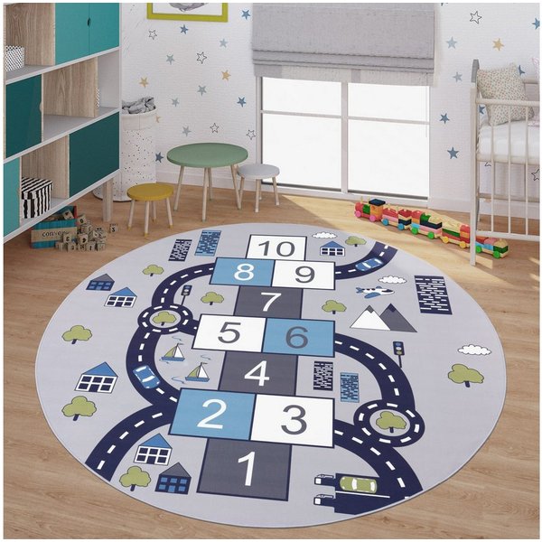 TT Home Teppich Kinderzimmer, Rund, Höhe: 4 mm, Kinderzimmerteppich Teppich Junge Mädchen Kinderteppich Baby Rutschfes
