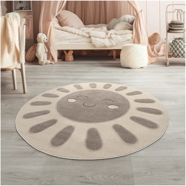 TT Home Teppich Kinderzimmer, Rund, Höhe: 21 mm, Kinderteppich Kinderzimmer Teppich Spielteppich Kurzflor Sonne Flausch