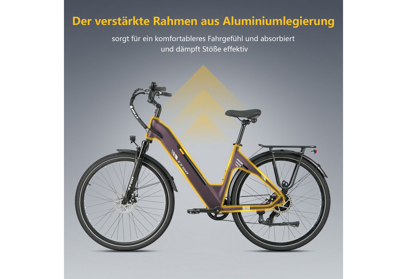 TTGO E-Bike Cityrad 28 x 2,0 Zoll, 120km, C3 SE, Elektrofahrrad mit Tiefeinsteiger-Rahmen, 7 Gang SHIMANO, Kettenschaltung, Heckmotor, 648 Wh, 5 Stufen, Leicht  – Bild 3 von 5