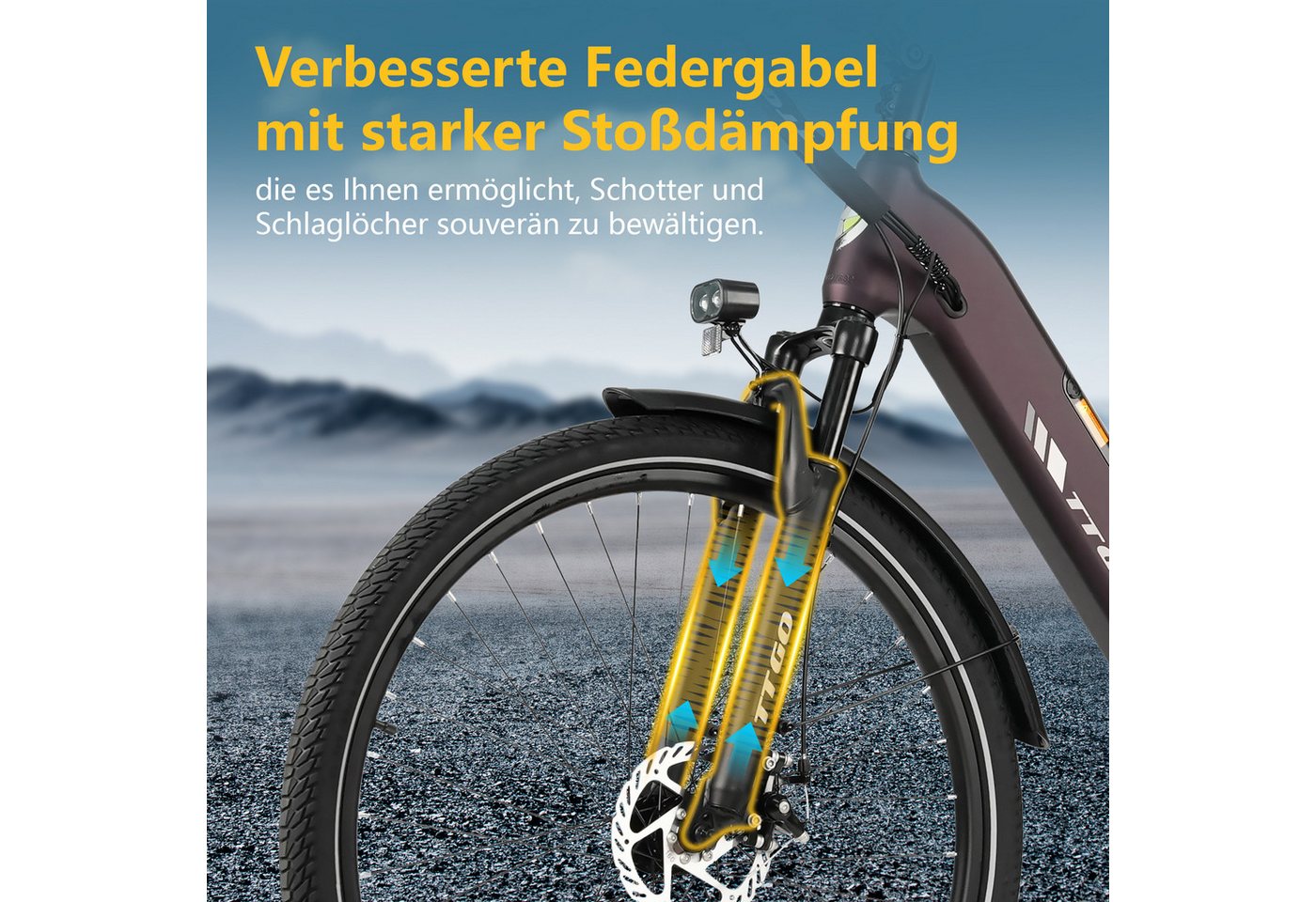 TTGO E-Bike Cityrad 28 x 2,0 Zoll, 120km, C3 SE, Elektrofahrrad mit Tiefeinsteiger-Rahmen, 7 Gang SHIMANO, Kettenschaltung, Heckmotor, 648 Wh, 5 Stufen, Leicht  – Bild 4 von 5