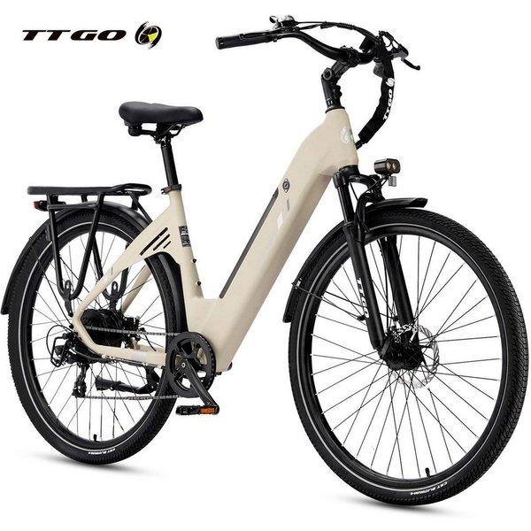 TTGO E-Bike Cityrad 28 x 2,0 Zoll, 120km, C3 SE, Elektrofahrrad mit Tiefeinsteiger-Rahmen, 7 Gang SHIMANO, Kettenschaltung, Heckmotor, 648 Wh, 5 Stufen, Leicht 