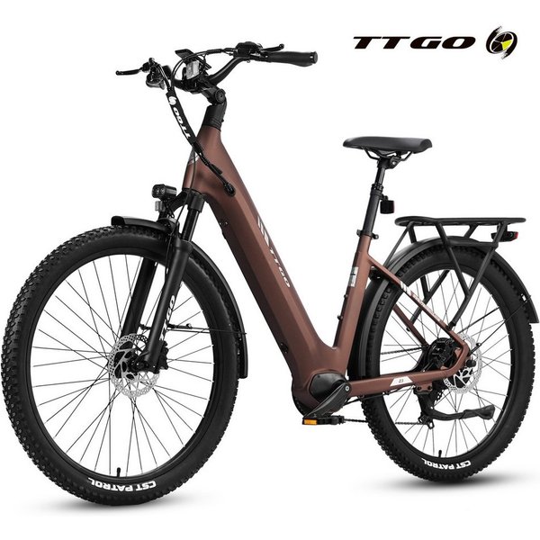 TTGO E-Bike Cityrad 28 Zoll, 70Nm, Drehmomentsensor, max. 120km, Federsattelstütze, 7 Gang SHIMANO, Kettenschaltung, Heckmotor, 720 Wh, 5 Stufen, Farbdisplay, E