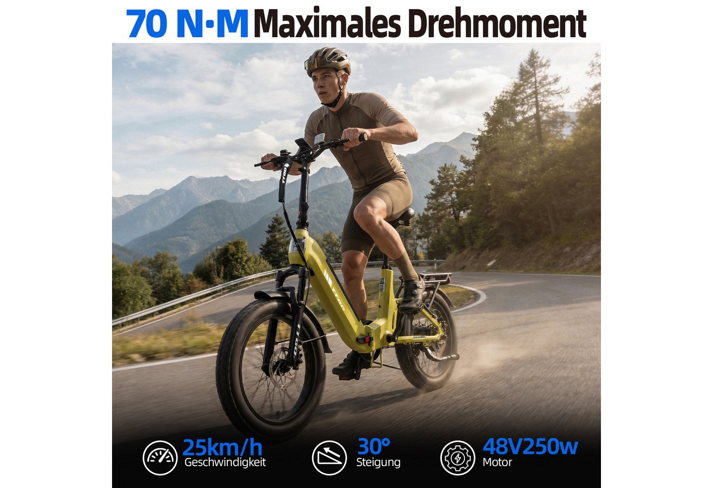 TTGO E-Bike Klapprad 20 Zoll, Fully, Vollfederung, 70Nm Hinterradmotor, 120km, max.150kg, 7 Gang SHIMANO, Kettenschaltung, Heckmotor, 720 Wh, (Softtail, hydr. S – Bild 5 von 5