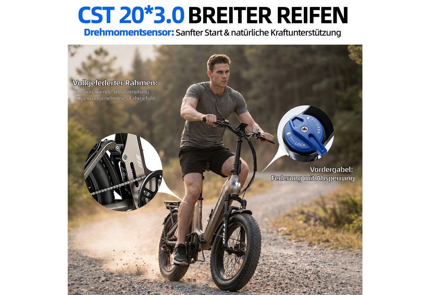 TTGO E-Bike Klapprad 20 Zoll, Fully, Vollfederung, 48V 720Wh, bis zu 150km, 150kg belastbar, 7 Gang SHIMANO, Kettenschaltung, Heckmotor, 720 Wh, (Faltrad, Softt – Bild 3 von 5