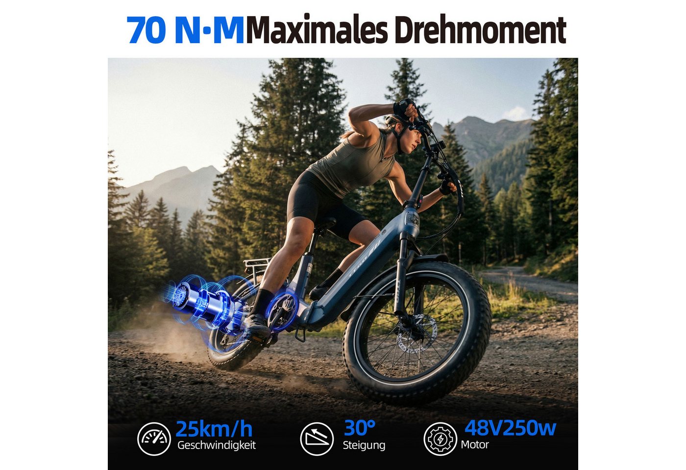 TTGO E-Bike Klapprad 20 Zoll, Fully, Vollfederung, 70Nm Hinterradmotor, 120km, max.150kg, 7 Gang SHIMANO, Kettenschaltung, Heckmotor, 720 Wh, (Softtail, hydr. S – Bild 5 von 5