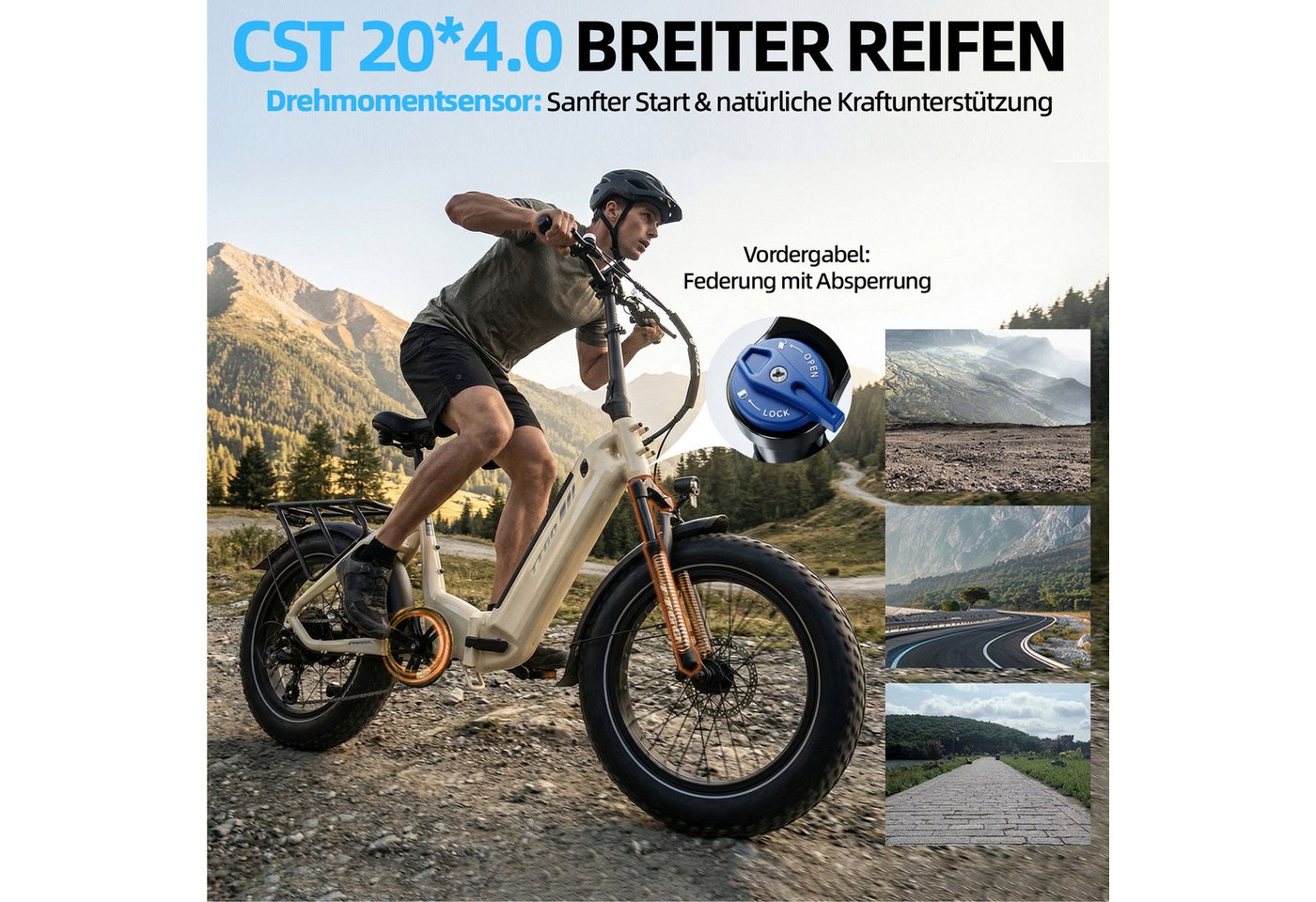 TTGO E-Bike Klapprad 20x4 Zoll, 70Nm Hinterradmotor, 140km, F6B, Drehmomentsensor, 7 Gang SHIMANO, Kettenschaltung, Heckmotor, 864 Wh, MAX. 150kg, Federgabel mi – Bild 3 von 5