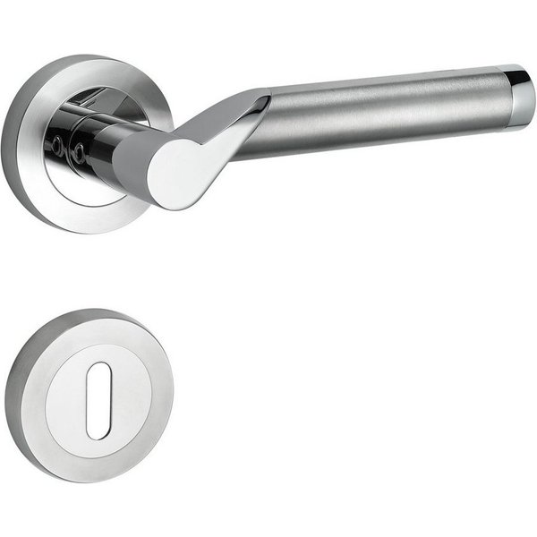 Türbeschläge24 Drückergarnitur Drückergarnitur Lightning, Schraubrosettenoptik, festdrehbar gelagert, Bicolor Chrom/Edelstahl matt