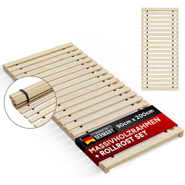Rollrost Lattenrost inkl. Auflagerrahmen 90x200 cm Rolllattenrost Palettenbett, TUGA-Holztech